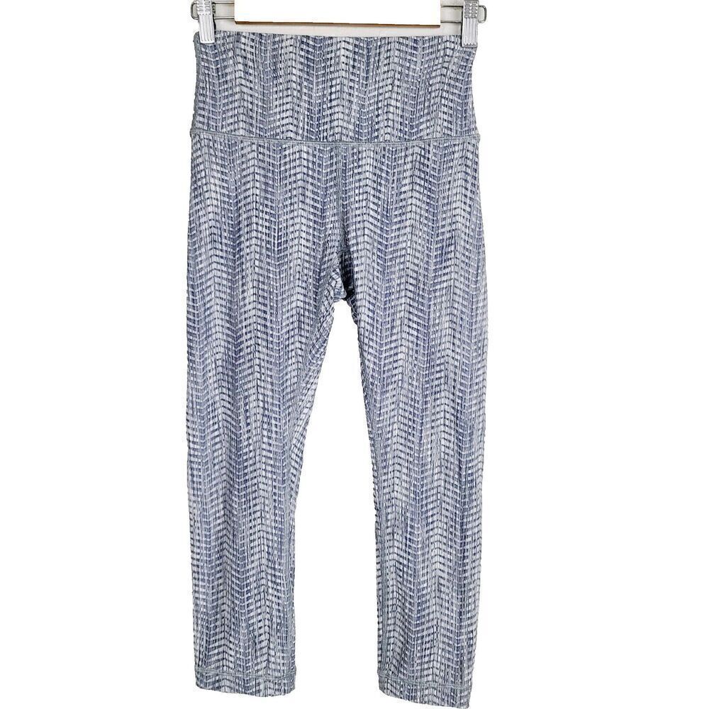 Lululemon Wunder Under Crop‎ Leggings 6 Gray Arrow Jacquard Yoga Fitness